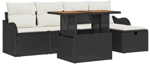 vidaXL 6-teiliges Garten-Sofa-Set mit Kissen in Schwarz aus Poly-Rattan - Modulares Design für draußen, Bequeme Sitzmöbel für Terrasse, Lounge und Patio. Perfekt für Dein Zuhause!