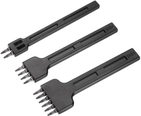 sourcing map 3Pcs Leather Stitching Punch 5mm 2/4/6 Prong Carbon Steel Leather Punch Hole Tool Stitching Chisel for DIY Craft Handbag Wallets Card Belt Holders Key Holder Belt, Black