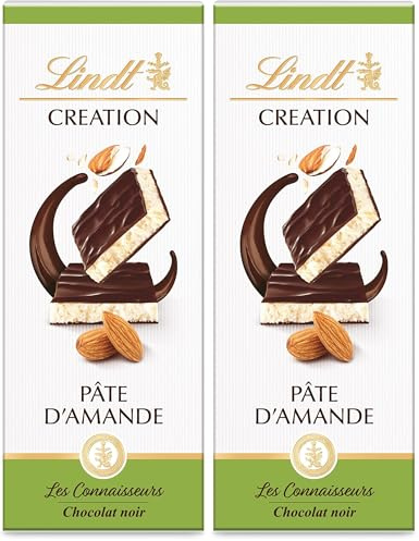 Lindt - Tablette CRÉATION Pâte d'Amande - Chocolat Noir, 110g (Lot de 2)