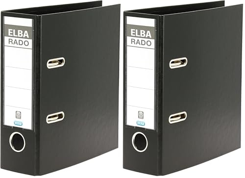 Elba Ordner A5, Kunststoff, rado plast, hoch 7,5 cm breit, schwarz (Packung mit 2)
