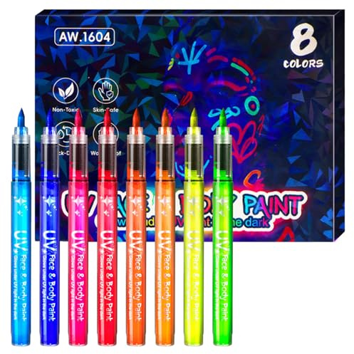 Rotuladores fluorescentes de 8 colores neón para la cara y el cuerpo, que brillan en la oscuridad bajo luz negra, pintura líquida a base de agua, para festival, fiesta, club, bodypainting