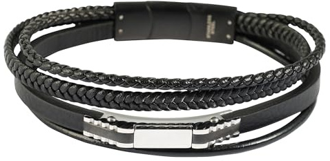 Akzent Armband Herren - Premium Armband Herren in Schwarz aus Kunstleder, 100% Wasserfest & Hautverträglich