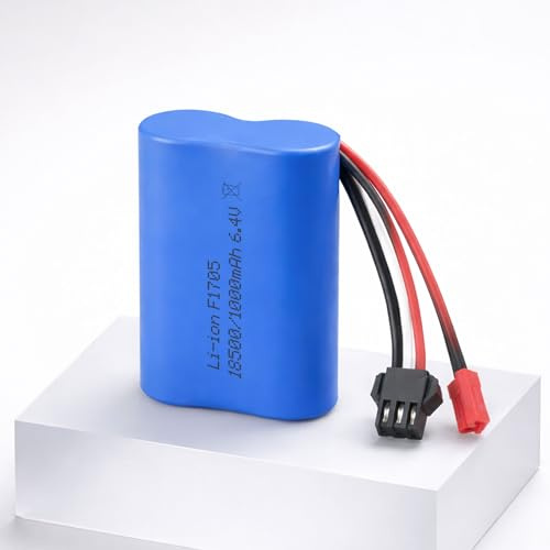 6.4V 1000-mAh 18500 2S Li-Ion Akku, Lithium-Ionen Batterie Jst-2P BEC u. SM-3P Stecker f. RC Auto, Car, Monstertruck, Buggy, Truggy, Modellbau, Spielzeug A303, A313, A323, A333, A343, L959-A, L969-A