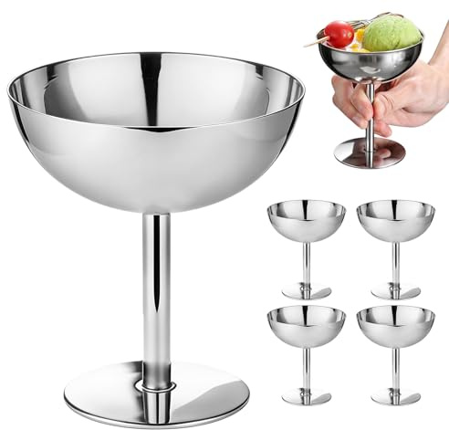 4 glasskoppar i rostfritt stål 240 ml dessertskålar med fot dessertglas Ø 10 cm glasskålar rostfritt stål dessertkoppar för frukt sallader