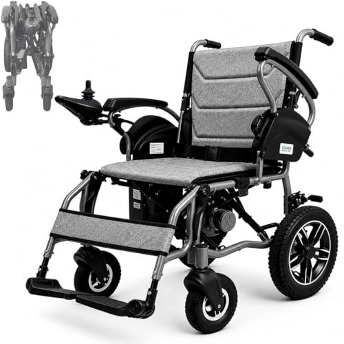 KCareU Silla de ruedas eléctrica plegable, alcance de 30km (batería de litio de 24V 20Ah), capacidad de carga de 125 kg, marco de aleación de aluminio ligero de 25kg, para personas mayores