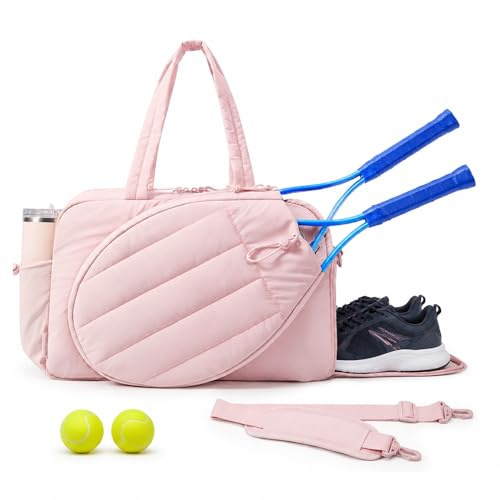 HOVCEH Tennistasche Damen, Tennis Tasche Damen mit Schlägerfach, Großer Kapazität Sporttasche mit Nassfach & Schuhfach, Tennis Bag für Fitness, Gym, Kurzreisen, Pendelverkehr