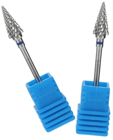 JEWEDECO 2pcs Tungsten Steel Nail Grinding Bits for Manicure Pedicure Cuticle Removal and Nail Preparation Blue Umbrella Shape for Salon Home Use