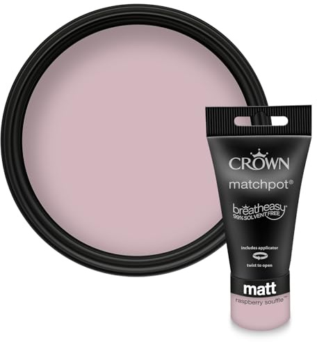 Crown WALLS & CEILINGS Rose Pink Matt Paint Tester - Sample 40ml | Try Raspberry Souffle before you buy. See the true colour on your wall, in your own light. Low VOC, low odour, breatheasy