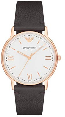 EMPORIO ARMANI Men's Quartz Watch with White Dial and Brown Leather Strap AR11011