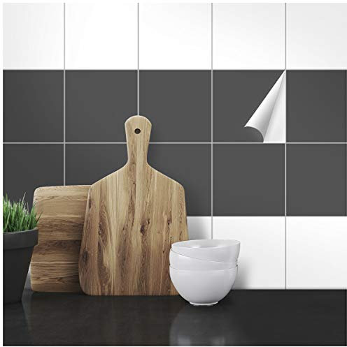 Wandkings Fliesenaufkleber - Wähle eine Farbe & Größe - Dunkelgrau Seidenmatt - 14,5 x 14,5 cm - 20 Stück für Fliesen in Küche, Bad & mehr