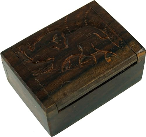 GURU SHOP Beschnitzte Holzdose, Schatztruhe, Schmuck Schatulle - Elefant, Size:klein (3x7x5 cm)
