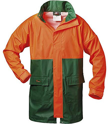 PU-Stretch Forst- Regenjacke PAPPEL grün/orange Gr. XXL