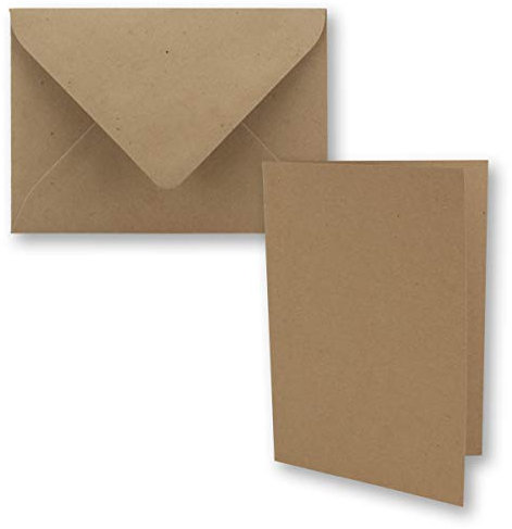 25x braunes Vintage Kraftpapier Falt-Karten SET mit Umschlägen DIN A5-21 x 14,8 cm - Braun - Recycling - Klapp-Karten - blanko - NEUSER PAPIER