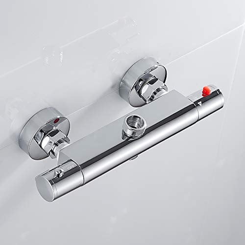 Thermostat Armatur Brausethermostat Brausearmatur Brausemischer Thermostat Mischbatterie mit 38 °C Sicherheitstaste Bad Chrom-Brause und Regendusche, Silber