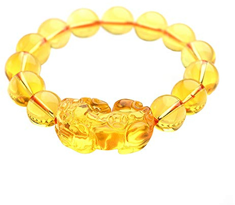 FengShuiGe Feng Shui 12 mm Citrin Edelstein Reichtum Porsperity Armband mit Pi Xiu/Pi Yao, zieht Reichtum und Glück an, inkl. rotem Armband