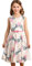 BONNY BILLY Vestito Bambina Elegante Cerimonia Festa Floreale Vintage Estivo Senza Maniche con Cintura 10-11 Anni Floreale Rosa