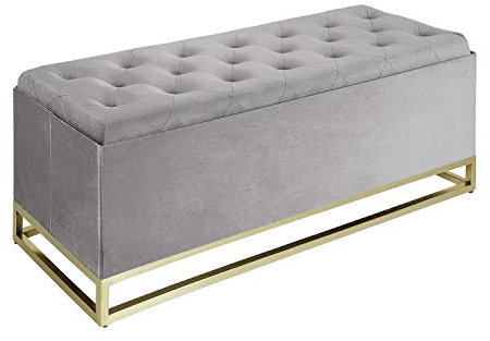 Inspire Me! Home Décor Jessica Ottoman Bench with Storage Organizing Dividers, Classy Pewter Grey Soft Velvet, 42 x 16 x 17 in, Glamorous Tufted Design, Comfortable Seating, Hidden Storage