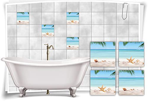 Medianlux Fliesen-Aufkleber SPA Wellness Seestern Muschel Palme Sand Strand Bad WC Deko, 10x10cm fp5p494q-134770