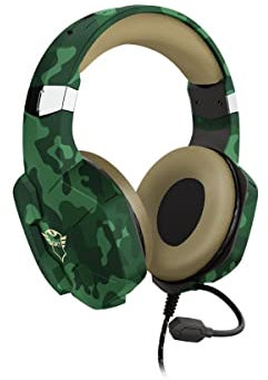 Trust Gaming Cuffie PC, PS4, PS5, PlayStation 4/5, Xbox Series X/S GXT 323C Carus con Microfono Flessibile, 3.5 mm Jack, Filo, Controllo del Volume ed Esclusione Audio del Microfono - Verde Mimetico