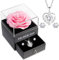 Sunia Ewige Echte Rose mit Herz Halskette und Ohrringe aus 925 Sterlingsilber, Handgemachte Ewige Rose Geschenke für Frauen Mama Oma,Konservierte Rose geben Valentinstag Muttertag,Ewige Rose mit Kette