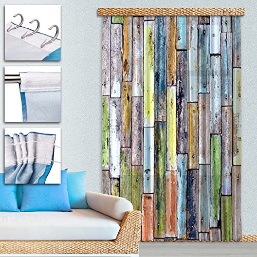 alles-meine.de GmbH Vorhang/Gardine Motiv & Größe frei wählbar Fertigschal - buntes Holz - Bretter & Holzpaneele - 140 * 245 cm lang - Blickdicht - Kräuselband - leichte Ve..