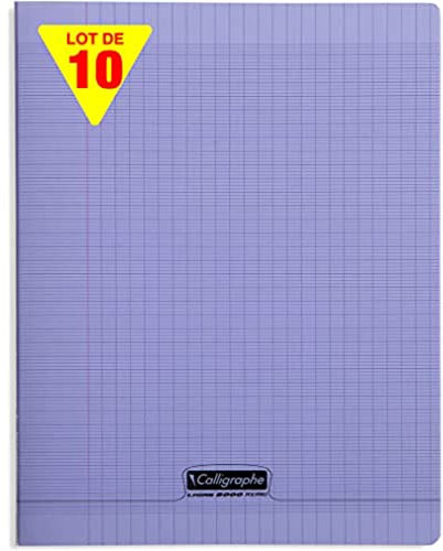 Calligraphe 18197C - Un Paquet de 10 Cahiers Piqués (Gamme 8000 de Clairefontaine) 96 Pages 24X32 cm 90G Grands Carreaux, Couverture Polypro (Plastique), Violet