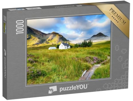 puzzleYOU: Puzzle 1000 Teile „Malerisches Postkartenhäuschen in Glencoe, Schottische Highlands“ – aus der Puzzle-Kollektion Schottland