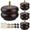TCHOSUZ 3 inch / 7cm Wooden Furniture Legs, Pack of 4 Classic Walnut Solid Wood Turned DIY Replacement Bun Feet with M8 Hanger Bolts & T-Nuts for Sofa Couch Cabinet Ottoman Bed Riser