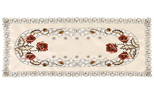 Vintage Red Floral Table Runner, Small Embroidered Coffee Table Cover Dressing Cloth Placemats Dining Decorative Runners Hollow Tablecloth Wedding Party Hotel Home Decor for Banquet TV Cabinet