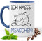 Lustige Tasse mit Spruch |ICH HASSE MENSCHEN | Katze| Kakao- Kaffee- Tee- Fototasse| Geschenke für männer frauen | Keramik Tasse |Spülmaschinenfest (Blau)