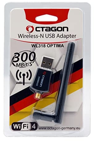 Octagon WL318 Optima WLAN 300 Mbit/s +2dBi Antenne USB 2.0 Adapter mit 2.4 GHz Band, VU+, Gigablue, Protek und weitere Sat-Receiver mit Linux E2 OS und Computer, schwarz