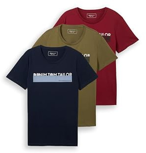TOM TAILOR Denim Herren Triplepack T-Shirt mit Print