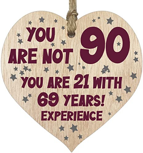 90th Birthday Gift For Women Men Wooden Heart Plaque, Light Wood Sign Keepsake, Happy Birthday Mum, Grandma, Dad, Husband, Wife, Uncle, Mum Gifts From Son, Nan, Grandad Birthday Present
