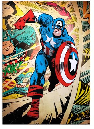 Displate Offiziell Marvel MetallPoster Magnetische Befestigung Inklusive Lizenziert Bilder Hochwertiges Poster Marvel Silver Age - Captain America Poster 45 cm x 32 cm