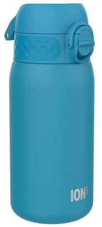 Ion8 Gourde Enfant, Inox Léger, 400ml, Non Isolé, Anti-Fuite, Facile à Ouvrir, Verrouillage Sécurisé, Lavable au Lave-Vaisselle, Poignée de Transport, Acier Inoxydable, Bleu