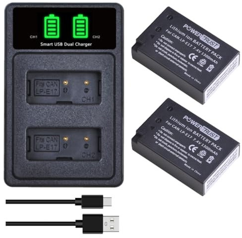 PowerTrust 2x LP-E17 Battery and Charger for EOS RP R10 R8 R50 750D 760D 8000D 77D M3 M5 M6, EOS M6 Mark II, 200D 200D II 250D 800D 850D, Rebel T6i T6s T7i T8i X8i SL2 SL3