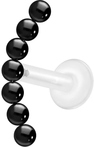 PIERCINGLINE Piercing Stecker PTFE Labret mit Innengewinde + Titan-Aufsatz 7 KUGELN - Roségoldfarben, Transparent, Schwarz, Goldfarben, Silberfarben