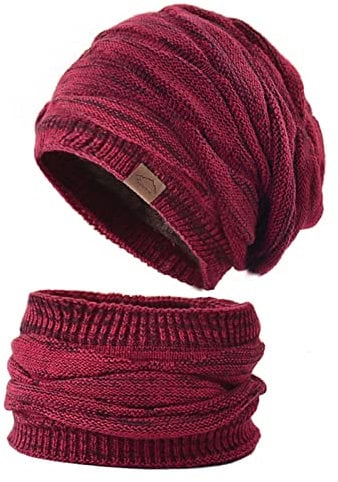 omen Halswärmer Mütze Dehnbar Kältebeständig Hohe Elastizität Herbst Winter Männer Frauen Wollgarn Schal Mütze Kit für den Alltag Weinrot