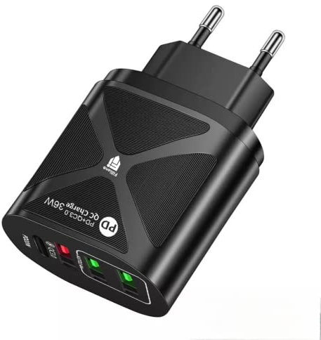 Filliano Caricatore Usb Multiplo 36w Alimentatore Multiplo ricarica rapida, 3 usb usb c , Caricabatteria presa da muro, da parete, Fast charger type C, Caricatore compatibile con qualsiasi marca