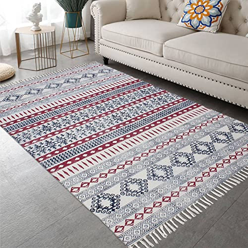 CASAVANI Baumwoll-Dhurrie-Teppich, handgefertigt, handblockbedruckt, Boho-Kelim, Innenbereich, Heimbüro, Dekoration, Teppich, flach, gewebt, für Küche, Treppe, Eingang 210 x 300 cm (7 x 10 Fuß)