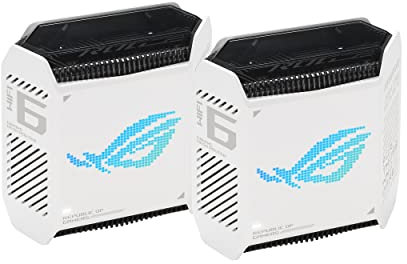 ASUS ROG Rapture GT6 (2PK) Tri-Band WiFi 6 Gaming Mesh WiFi System, Covers up to 5,800 sq ft, 2.5 Gbps Port, Triple-Level Game Acceleration, UNII 4, Free Lifetime Internet Security, Moonlight White