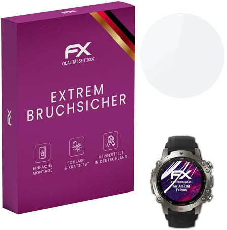 atFoliX Glasfolie kompatibel mit Amazfit Falcon Displayfolie, 9H Hybrid-Glass FX Schutzpanzer Folie