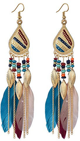 fdsmall Ohrringe Faux Feder Ohrringe Bohemian Fringe Tassel Long Drop Dangle Earrings Jewelry Long Vintage Dangle Earrings for Women's (Farbe)