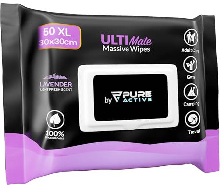 Lingettes corporelles sans douche pour femmes Lingettes déodorantes femmes - 50 XL 30,5 x 30,5 cm Lavande Lingettes pour le corps sans rinçage - Lingettes déodorantes pour le visage sans rinçage pour