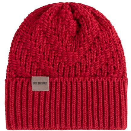 KNIT FACTORY - Sally Mütze - Strickmütze für Damen und Herren - Beanie - Wintermütze mit Wolle - Robusten Look - Hochwertige Qualität - Bright Red