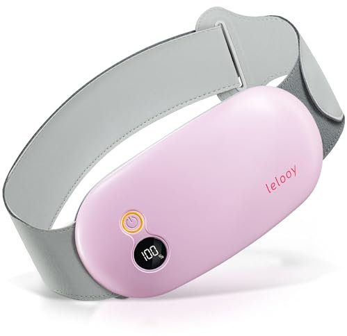LELOOY Portable Heating Pad for Period Cramps. Menstrual Massager Device for PMS, Pain Relief, Back Pain & Bloating. Cordless 3 Heat Modes Menstruation Cramp Relief Massage with Pads for Women & Girls