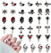 Halloween Nail Charms,32PCS Skull Skeleton Spider Cross Moon Heart Nail Rhinestones and Gems,Silver Alloy Nail Art Jewelry Decoration for DIY Halloween Nail Design Crafts
