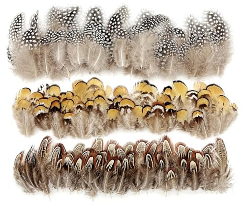 JZK 150 Stück, 3 Stile schwarz gelb braun natürliche Fasanenfedern zum Basteln, gesprenkelte echte Federn zum Basteln, Traumfänger, Halloweenkostüm, Ohrringe, Mütze, Fliegenbinden