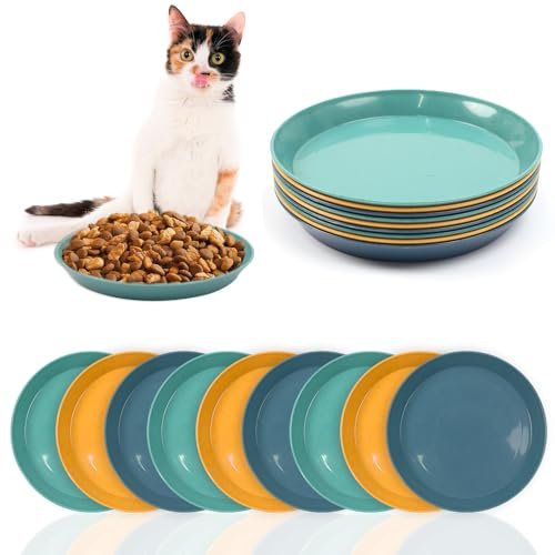 9 Pcs Cat Food Dish, Shallow Cat Food Dish Wet Food Flat Cat Bowls Whisker Fatigue Free Cat Food Bowl Dishes for Food and Water Wide Plate for Kittens and Short Legged Cats