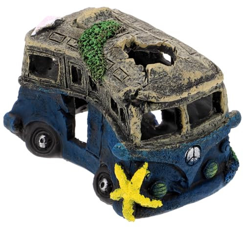 POPETPOP Aquarium-Bus-Dekorationen Unterwasserharz-Imitation Autowracks Fischversteck Höhle Aquarium Harz-Bus-Ornament Für Süßwasser-Salzwasser-Aquarium-Fischdekorationen
